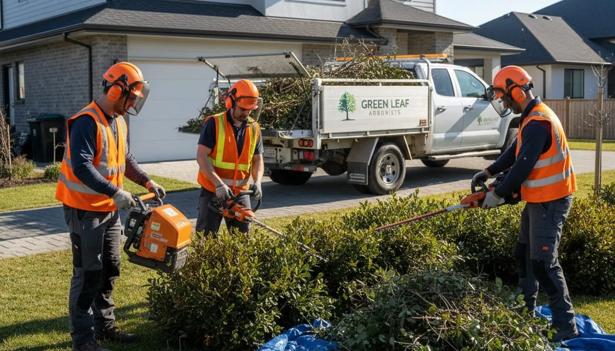 Professional shrub removal service clearing overgrown plants in Louisville, KY yard