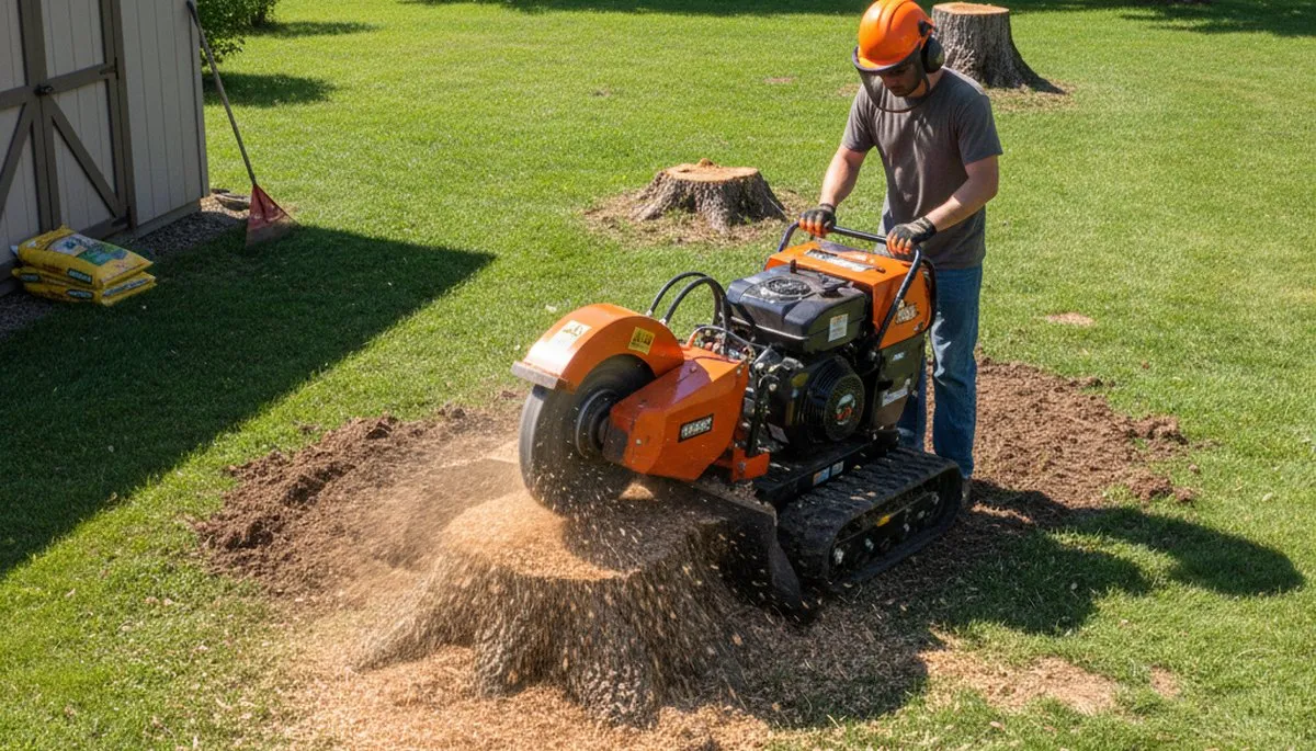 Professional stump grinding removing tree stumps in Jeffersonville, IN near Louisville KY homes