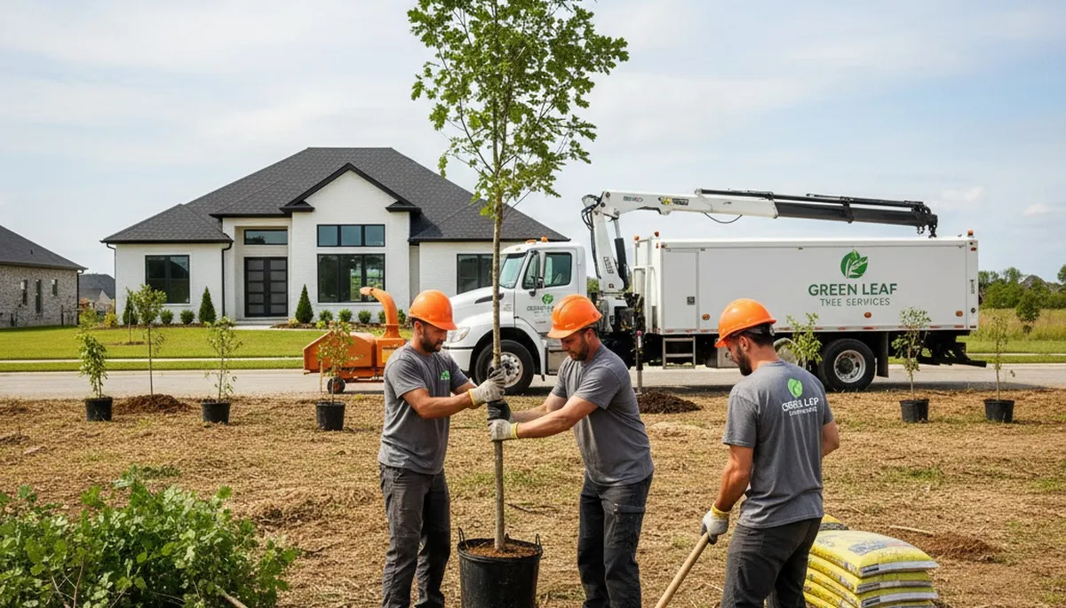 Arborists planting new trees in Louisville KY yard for Chop Chop Tree professional tree services