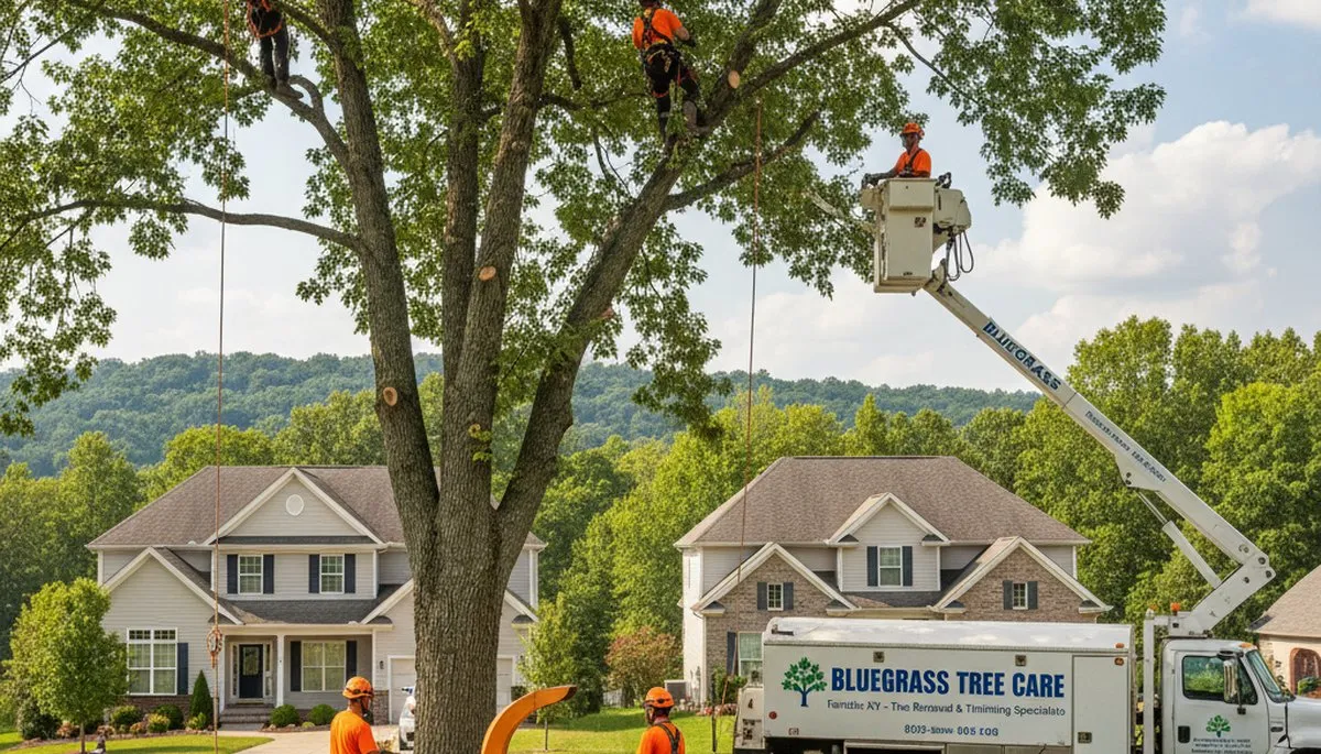 Professional tree removal service in Louisville KY safely cutting down large oak tree