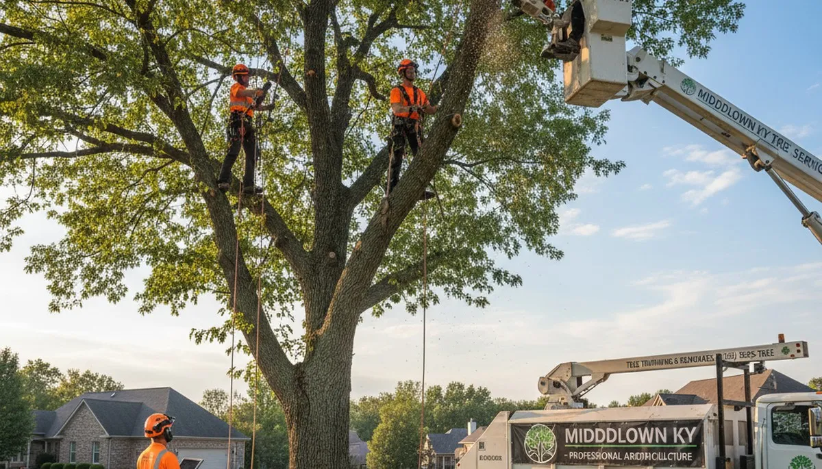 Professional tree removal service in Louisville KY clearing a large oak safely