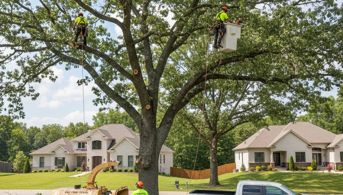 Professional tree removal service in Louisville KY safely cutting down a large oak tree