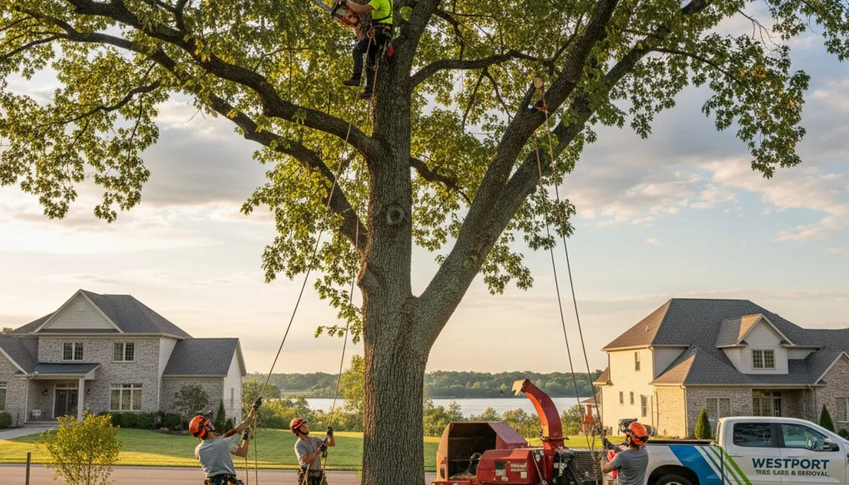 Professional tree removal service in Louisville KY safely cutting and clearing residential trees